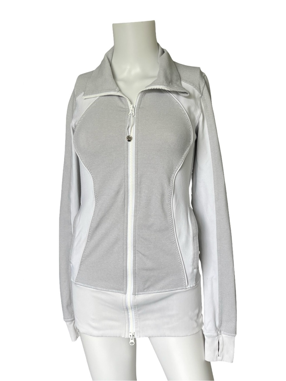 Lululemon Nice Asana Jacket Wee Stripe White Heathered Medium Grey Womens Size 4